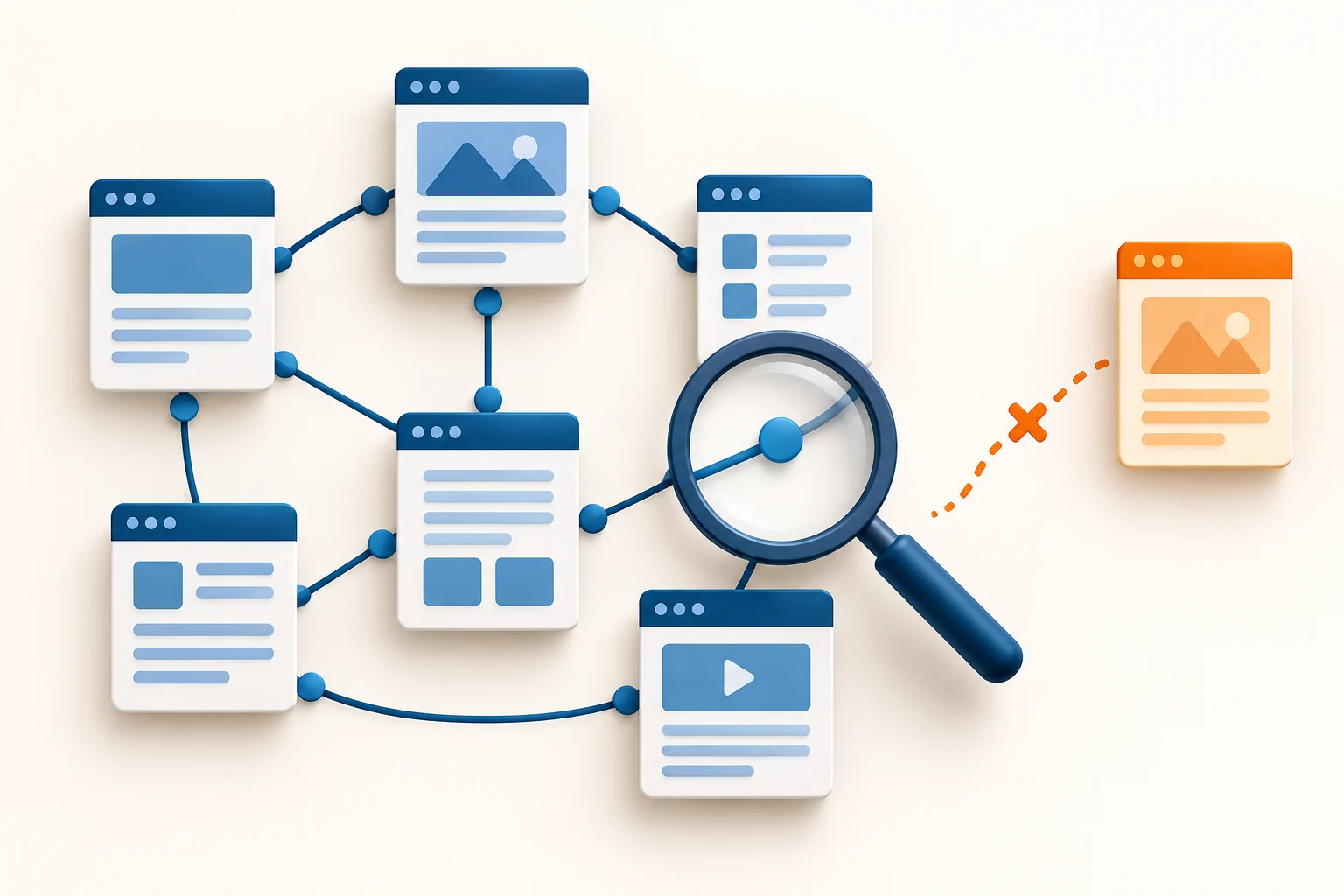 Sơ đồ internal link với một trang mồ côi tách khỏi cụm website